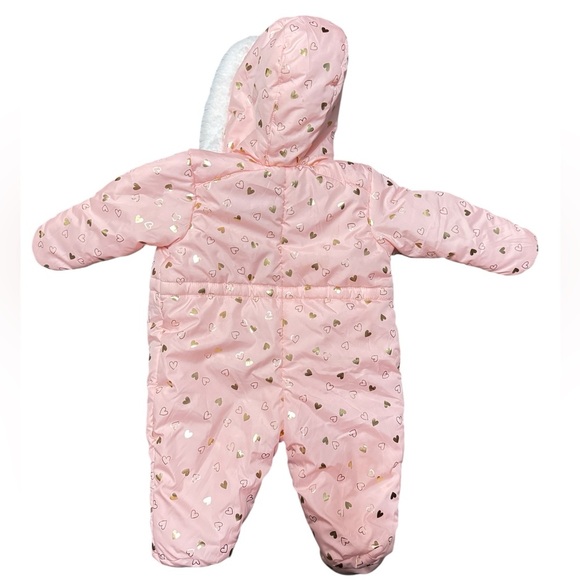 The Children’s Place Baby Snowsuit 3-6M Pink Hooded Bunting Mittens Winter - Picture 3 of 7